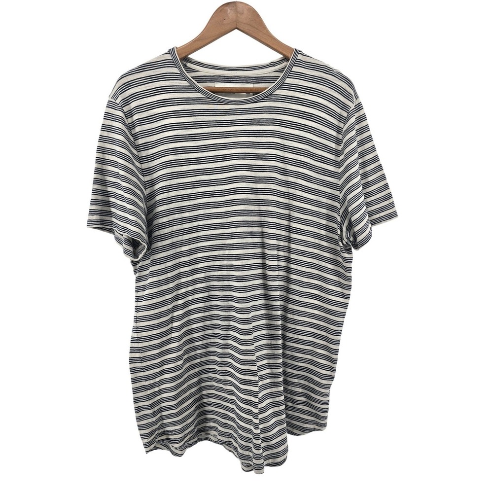 Abercrombie & Fitch T-Shirt Mens XL Cream Navy Striped Soft A&F Tee Short Sleeve